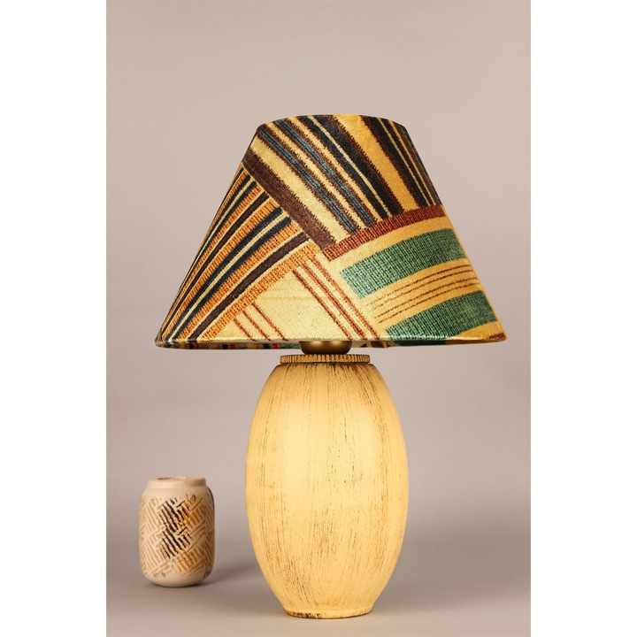 Veioza ceramica, Opviq, O30x19cm, 41cm inaltime, capac din catifea, multicolor