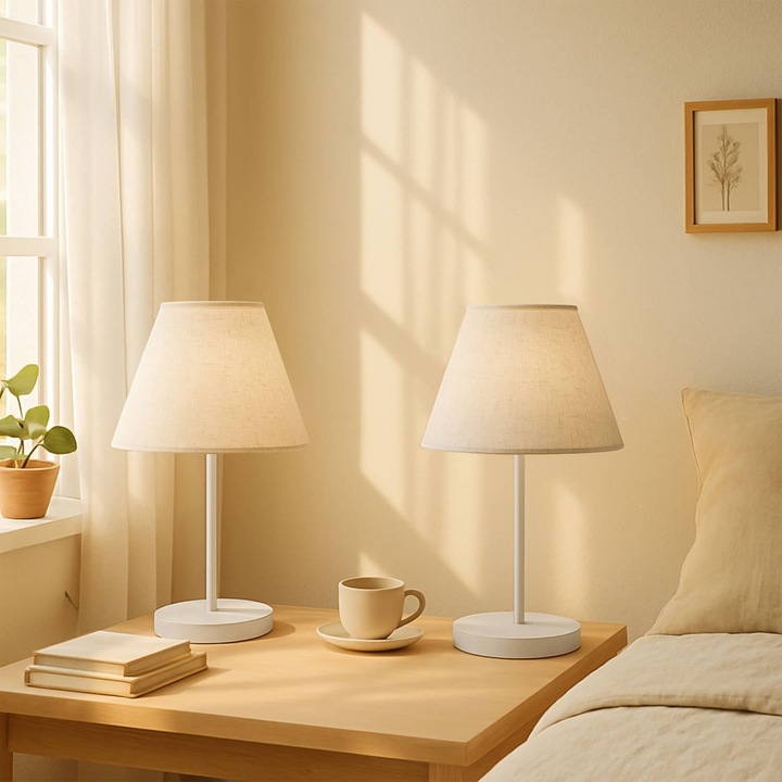 Veioza Opviq, crem, 37cm, corp plastic, capac textil