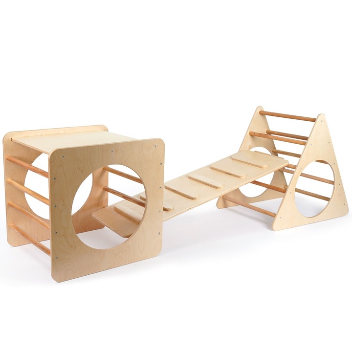 Set de escalada Pikler, Woody Fashion, 3 piese, finisaj stejar, dimensiuni personalizate