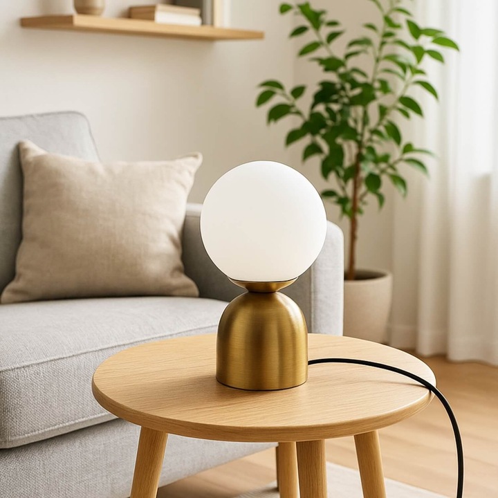 Veioza Opviq, metal alb si antichizat, 28cm, cu capac din sticla