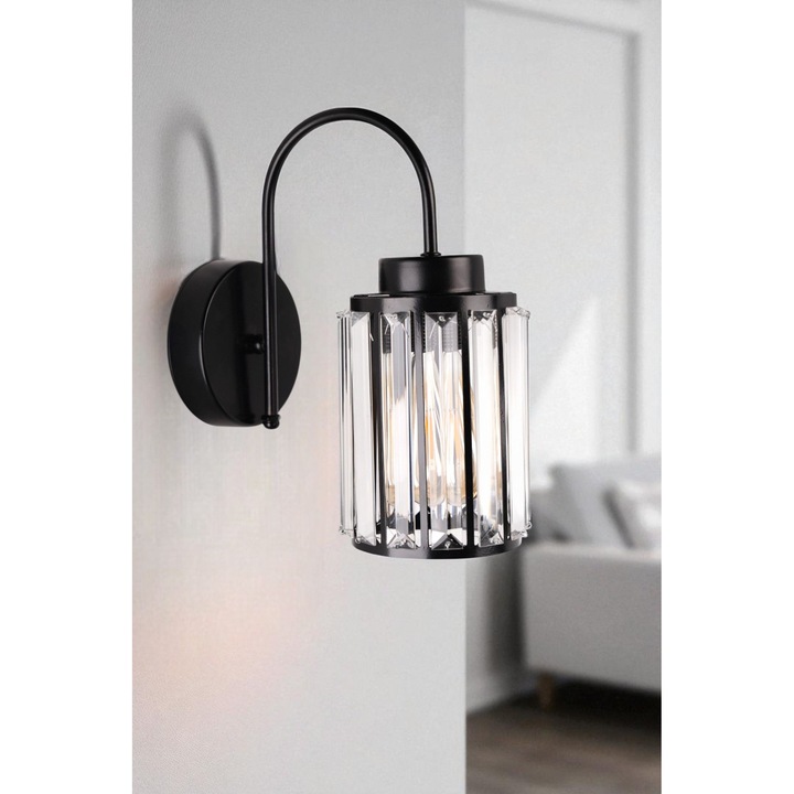 Аплик Opviq, модел 762, черен, 30x17см, метален със стъклен капак