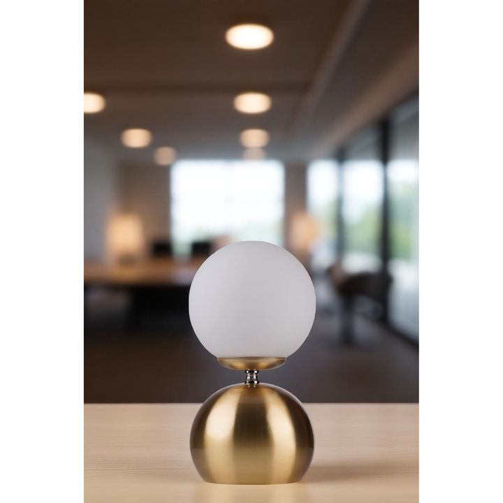 Veioza Opviq, lemn, capac din sticla, alb si auriu, 28cm