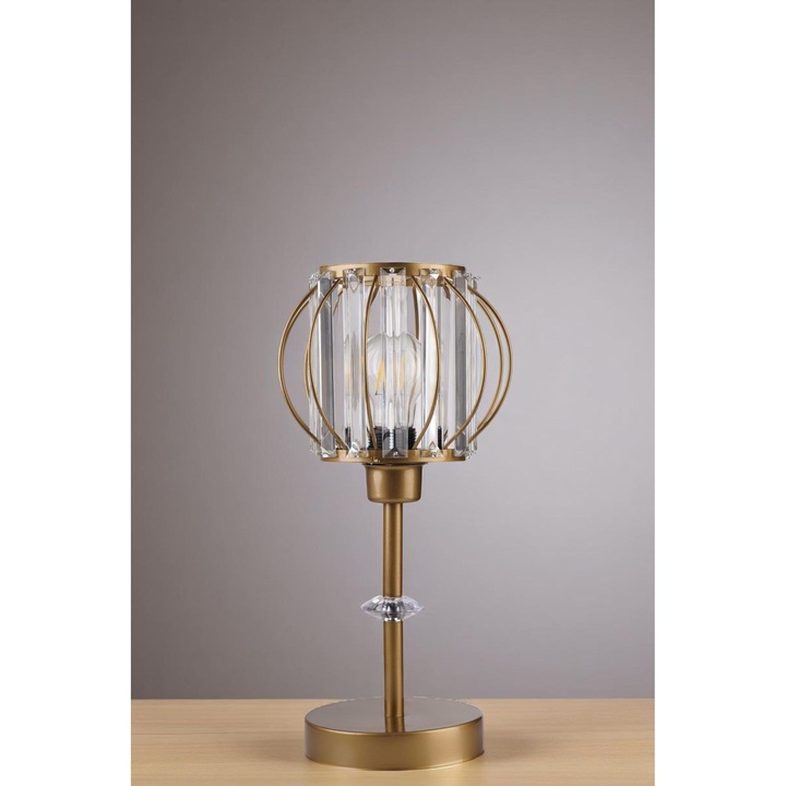 Veioza Opviq, metal si sticla, aurie, 40cm, cu cablu de 100cm