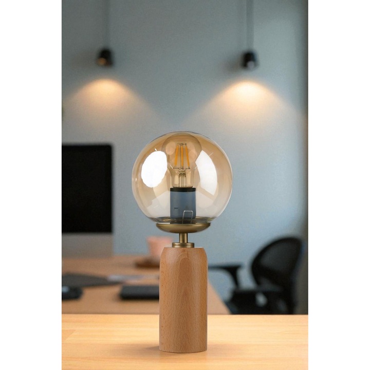 Veioza din lemn, Opviq, 33cm, culori miere, aurie, stejar