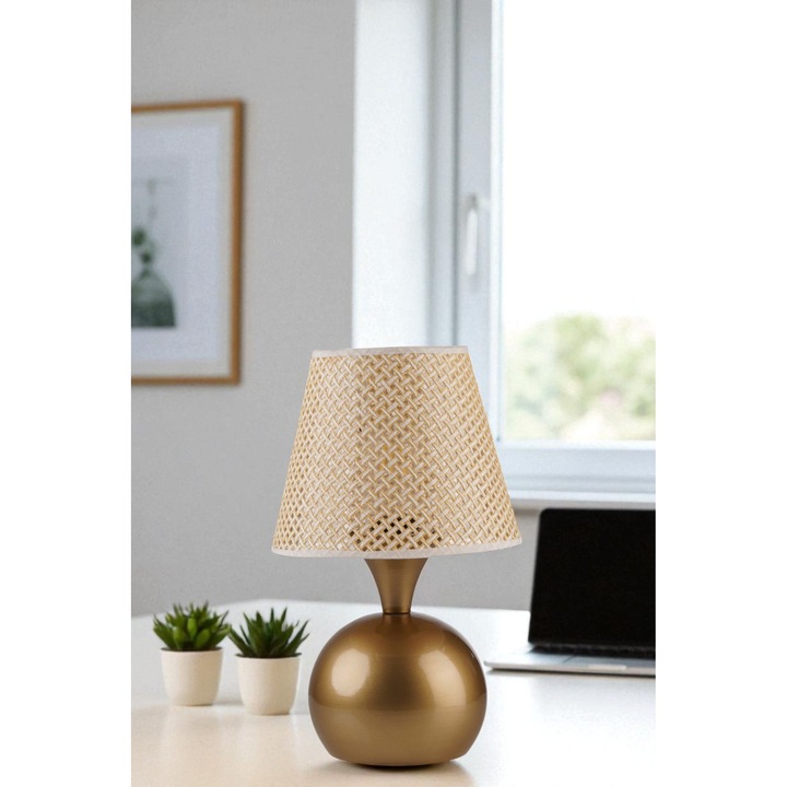 Veioza Opviq, metal, bej si aur, 33cm, cablu 100cm