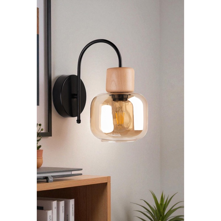 Метална и стъклена апликация, Opviq, цветове мед и дъб, 28 см