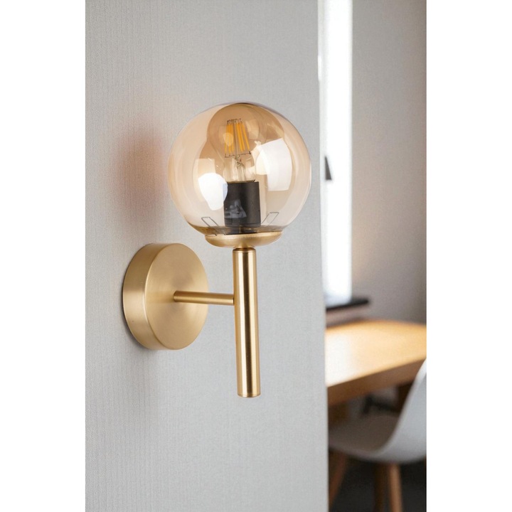 Аплик Opviq, модел 625, метал, стъкло, цвят мед и злато, размери 33x15см