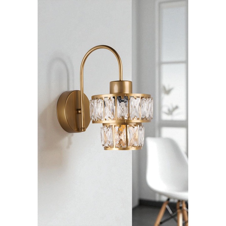 Аплик за стена Opviq, модел 755, метал, стъкло, златист, 27x17см