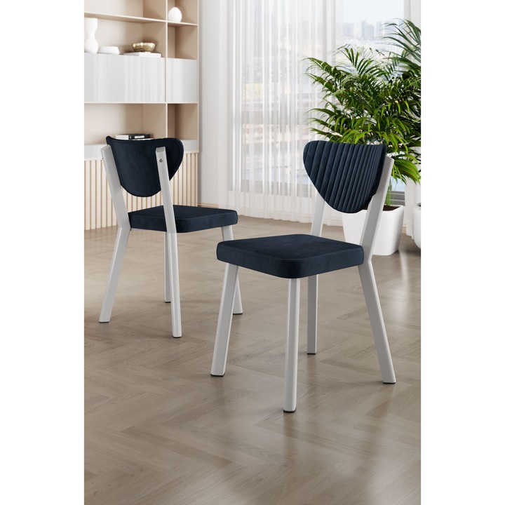 Set de scaune 4 piese, Woody Fashion, metal, Babyface, anthracit si alb, 45x46x86cm, inaltime sezut 48cm