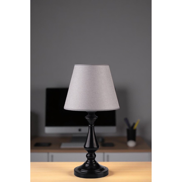 Veioza Opviq, metal, gri si negru, 51cm, cu abajur din tesatura