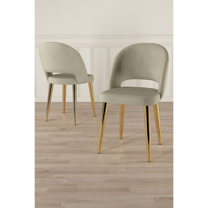 Set de scaune Woody Fashion, 6 piese, crem si aurie, 47x86x47cm