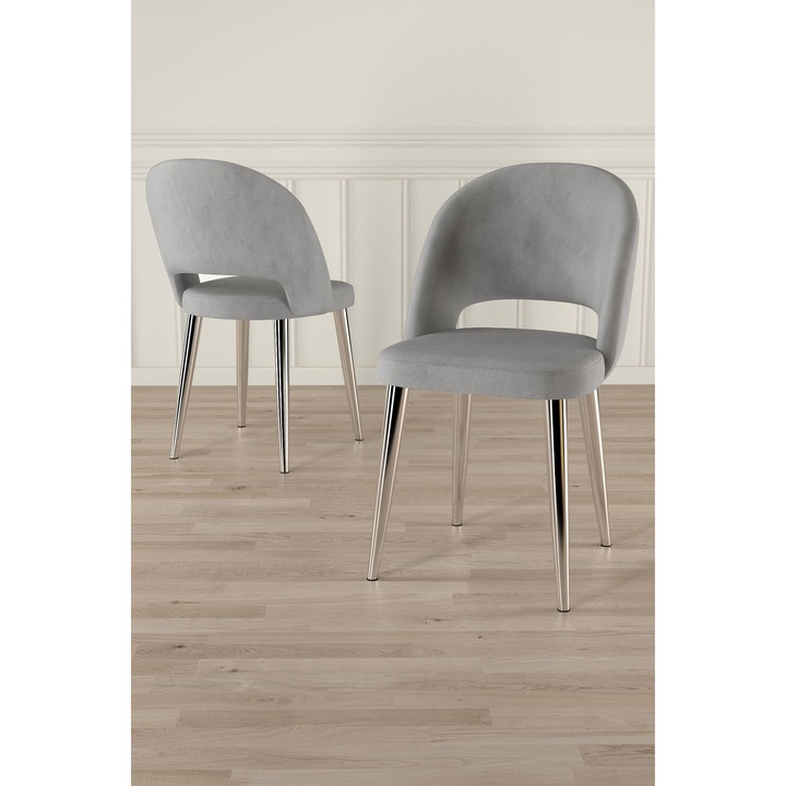 Set de scaune Woody Fashion, 6 piese, gri si crom, 47x86x47cm