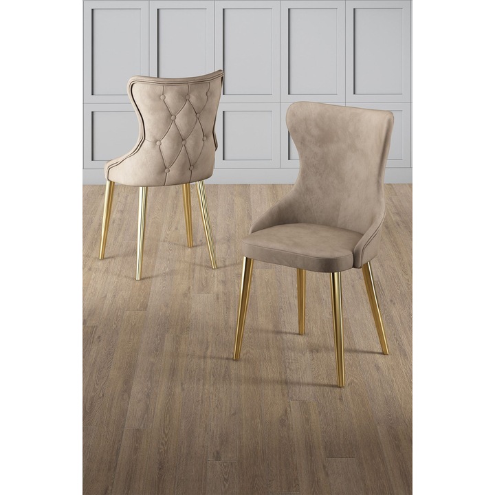 Set de scaune (6 piese), Woody Fashion, metal, cappuccino, aurie, 45x46x91cm