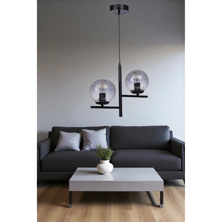 Полилей Opviq, модел 297, метал и стъкло, сив и черен, регулируема височина, 80см