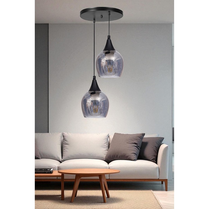 Лампа Opviq, метал и стъкло, сиво и черно, размери 80см, 2 x E27 Max 40W