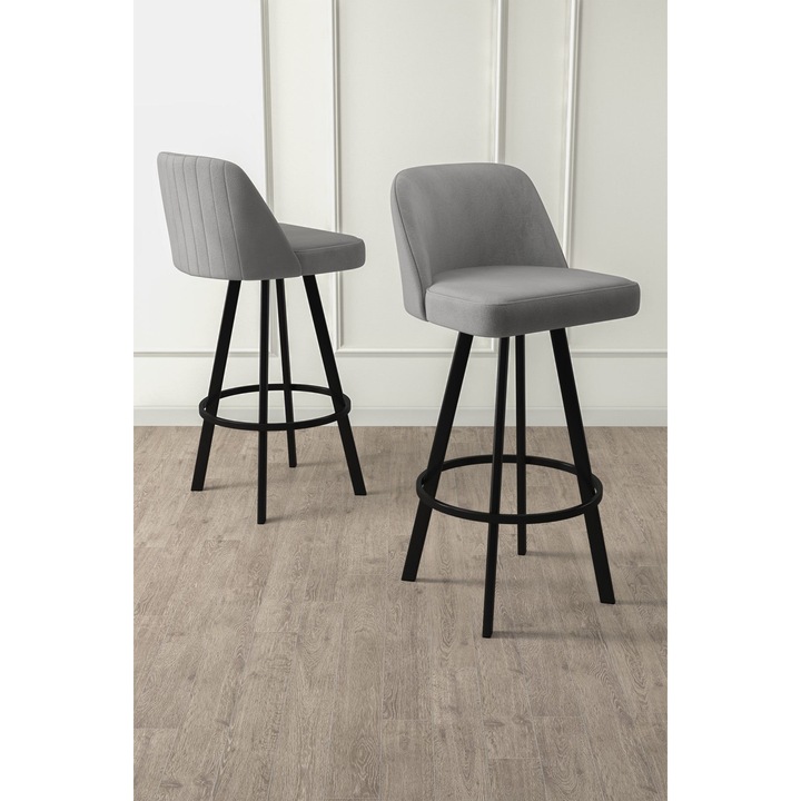 Комплект бар столове Woody Fashion, 6 части, сиви и черни, 44x42x105см, височина на седалката 76см