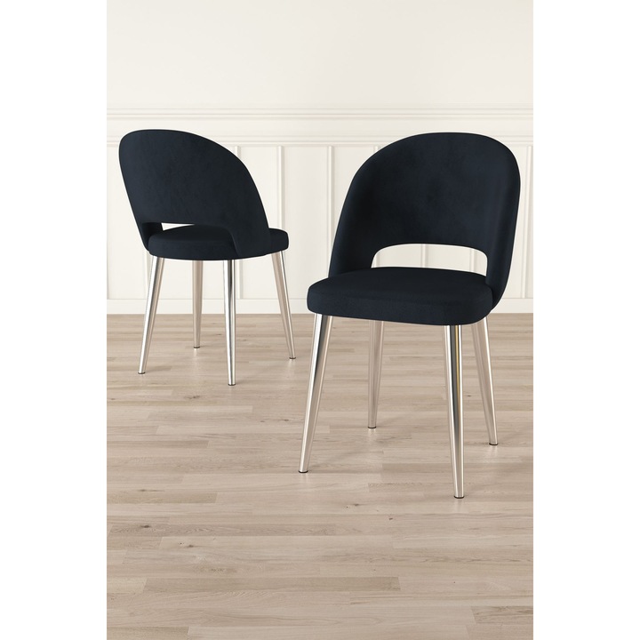 Set de 6 scaune, Woody Fashion, metal, Anthracite si Chrome, 47x86x47cm