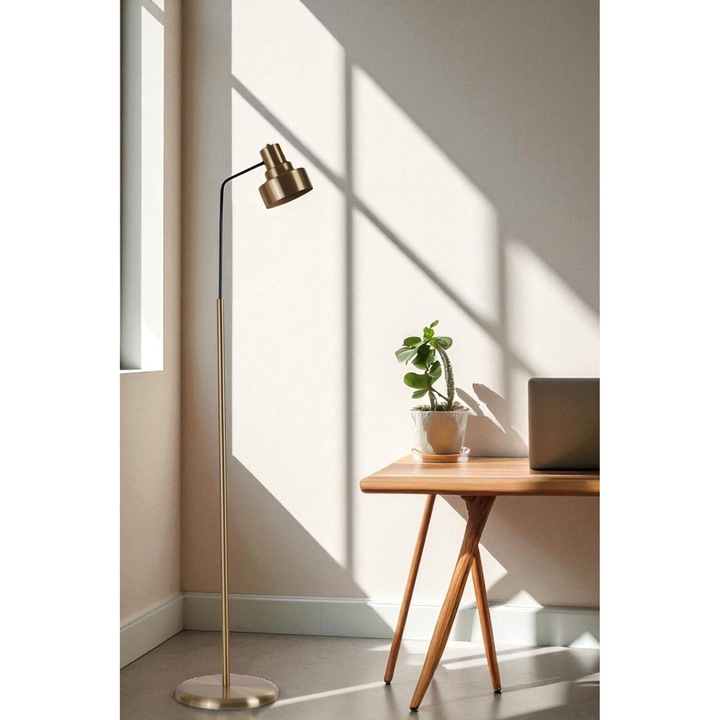 Lampa de podea, Opviq, 157cm, metal, aurie si neagra