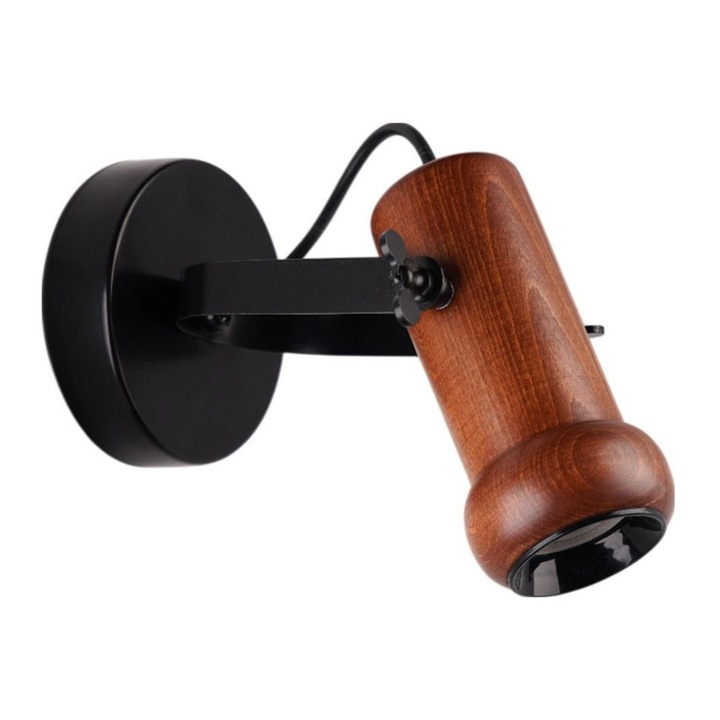 Аплик Opviq, черен метал с дървен капак, 15x12см, с включена крушка