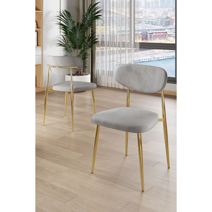 Set de scaune Woody Fashion, 6 piese, gri si aurie, 50x47x88cm