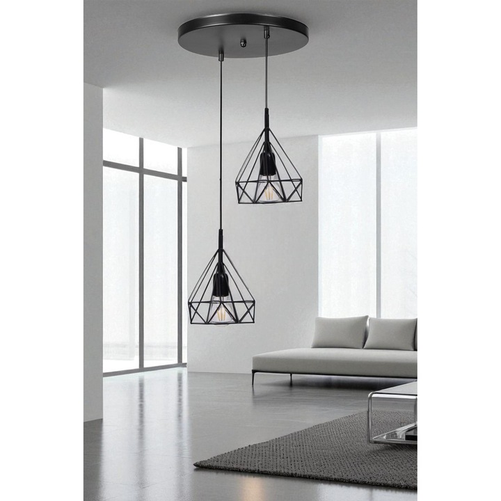 Lustra Opviq, model 331, neagra, dimensiuni 80x25cm, corp metalic cu capac din sticla