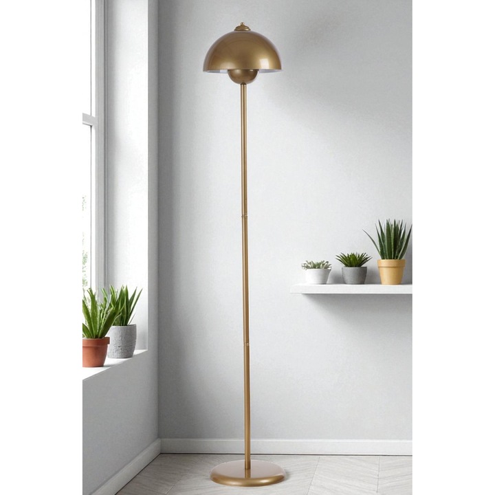 Lampa de podea, Opviq, metal, finisaj auriu, inaltime 145cm, cablu 150cm