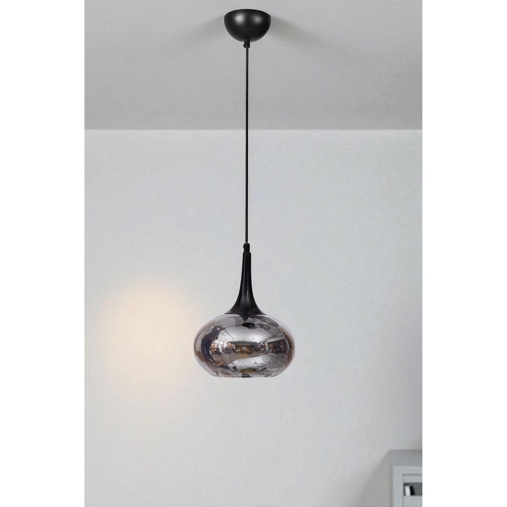 Pendul metalic si din sticla, Opviq, gri si negru, dimensiuni 20x26cm, inaltime totala 80cm