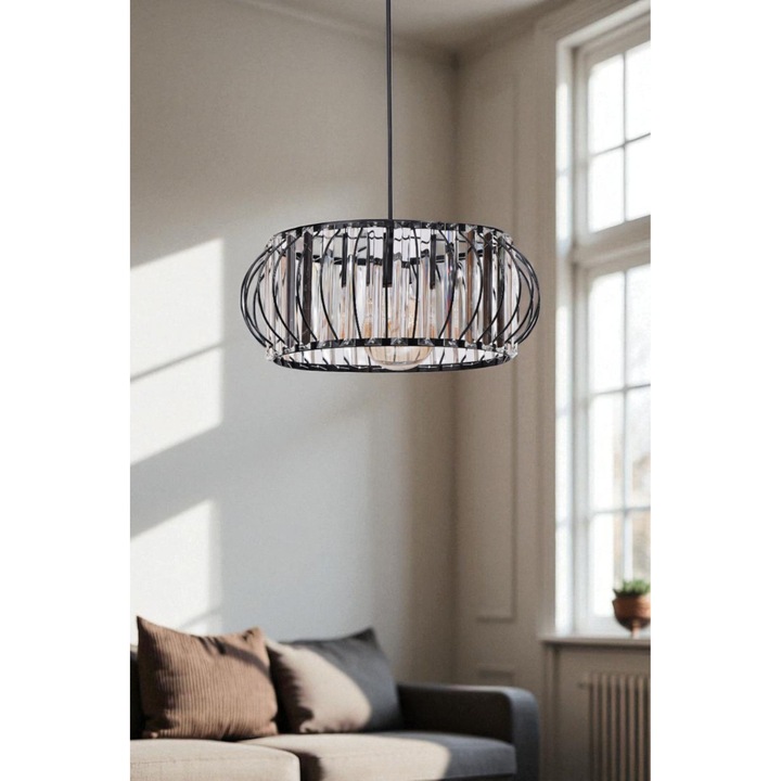 Lustra Opviq, модел 126, метал и стъкло, черна, 80см, 1 x E27 Max 40W