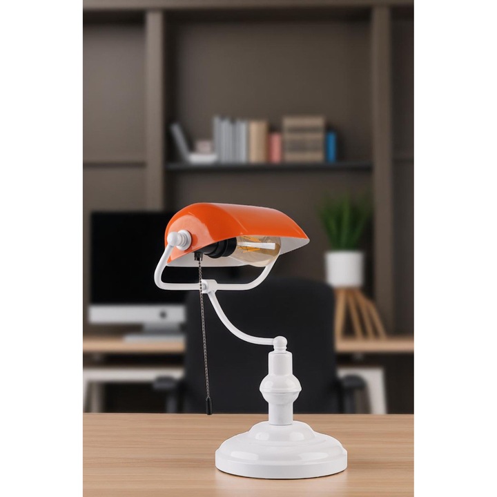 Veioza Opviq, metal, portocalie si alba, 38cm, set cu cablu de 100cm