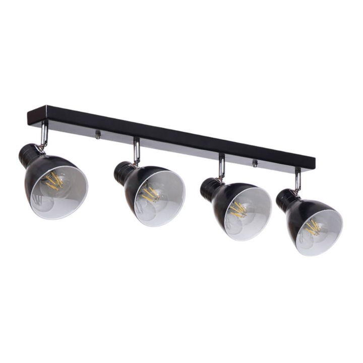 Lustra metalica, Opviq, neagra, 4 socluri E27, dimensiuni 65x6x3cm, inaltime totala 20cm