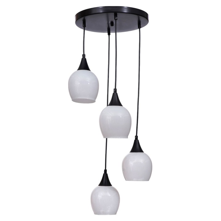 Lustra Metalica si Sticla, Opviq, Alb si Negru, Inaltime Ajustabila, Diametru 30cm