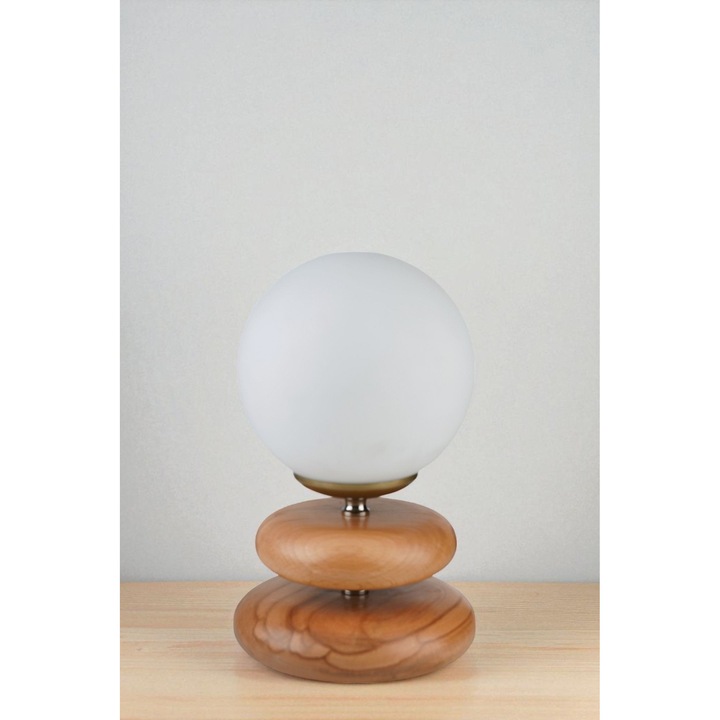 Veioza Opviq, alb si stejar, 28cm, cu capac din sticla