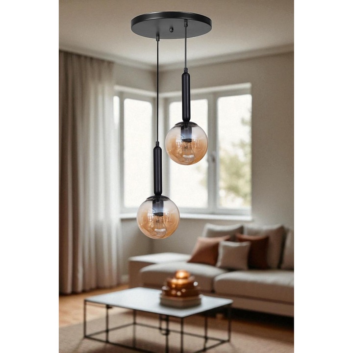 Полилей Opviq, модел 055, метал със стъклен капак, цвят мед и черен, регулируема височина, размери 15x15см, 80см