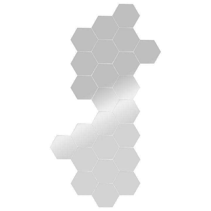 Woody Fashion hatszögletű tükörkészlet, 20 darab, 14x14cm, ezüst