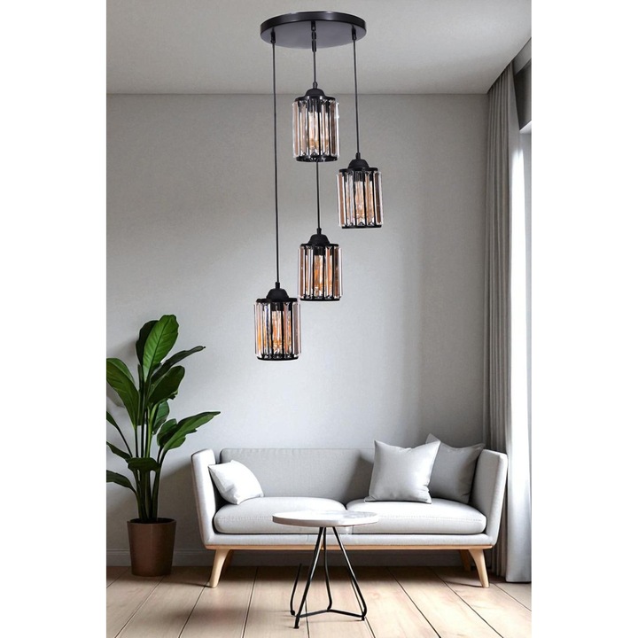 Lustra Opviq, negru, 4 socluri E27, inaltime ajustabila, 80cm