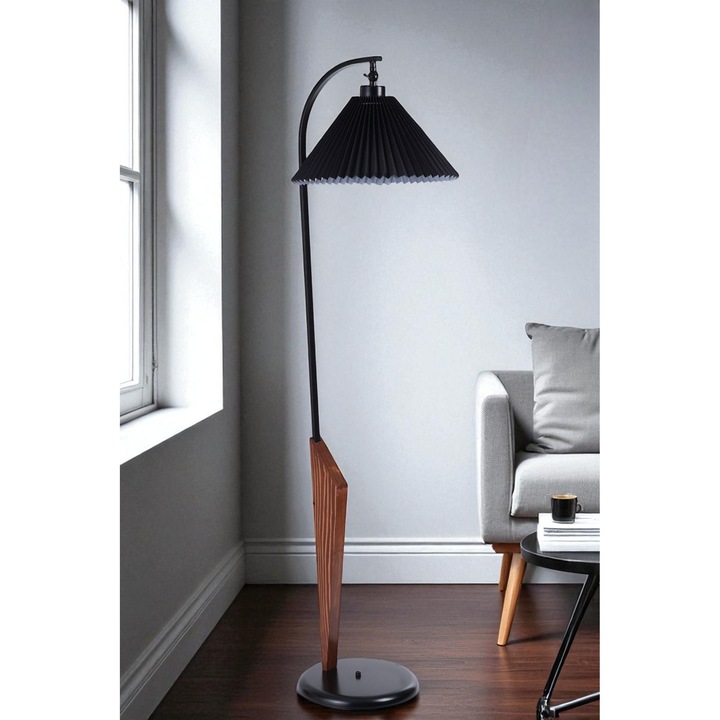 Lampadar Metalic si Din Lemn, Opviq, Negru si Nuc, 150cm