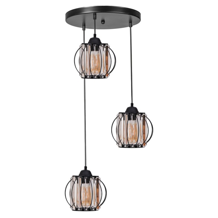 Lustra metalica, sticla, Opviq, neagra, 3 socluri E27, 80x30cm