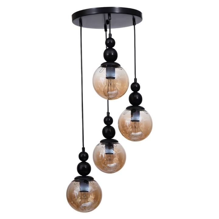 Lustra Opviq, model 775, metal cu capac din sticla, 4 socluri E27, culoare miere si negru