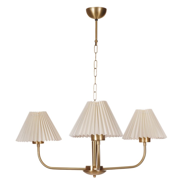 Lustra Opviq, crem si aur, 3 socluri E27, inaltime ajustabila, 80cm