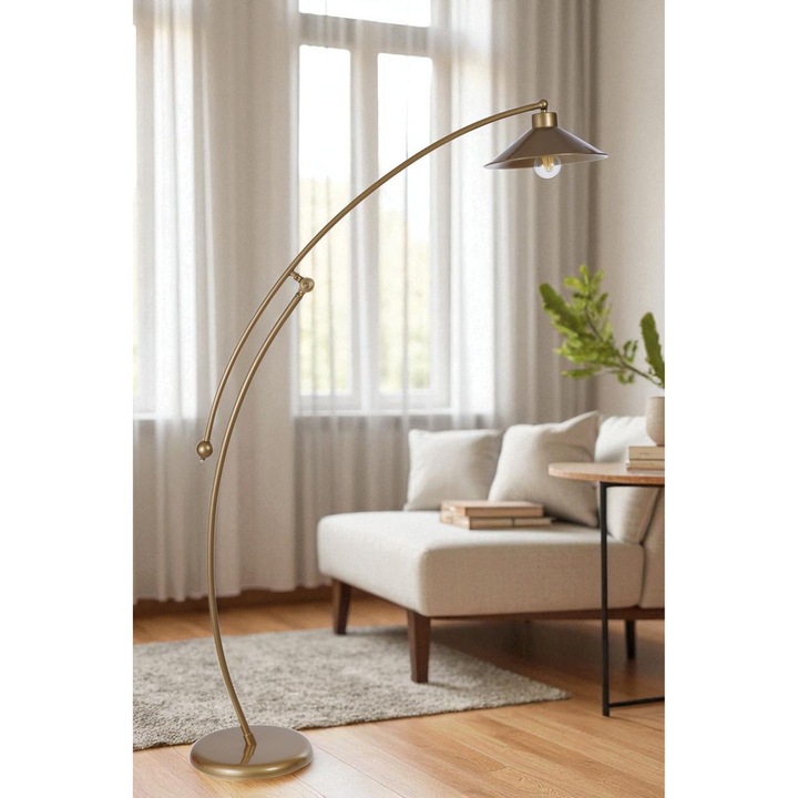 Lampa de podea, Opviq, aurie, 155cm, design elegant, dimensiuni baza 30x3cm, dimensiuni capac 28x18cm