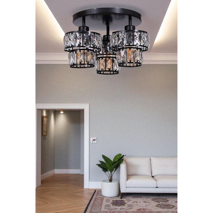 Полилей Opviq, модел 587, метал и стъкло, черен, 23см височина, 3 фасунги E27