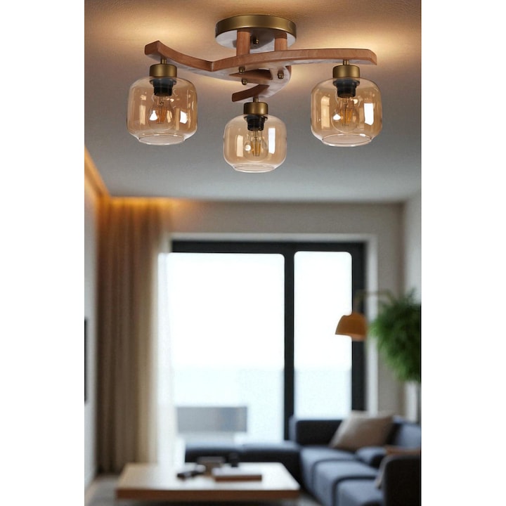 Лампа Opviq, модел 856, метал със стъклен капак, цветове мед, орех, злато, размери 29x18см