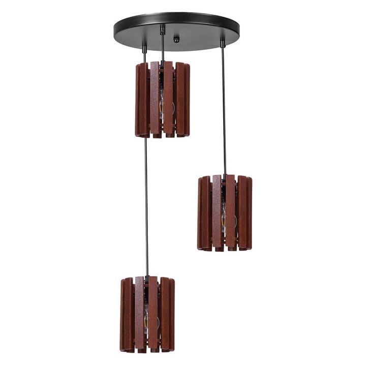 Lustra, Opviq, model 021, nuc / negru, inaltime ajustabila, 3 socluri E27, 80cm