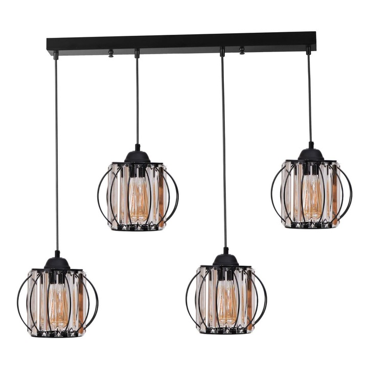 Lustra, Opviq, neagra, metalica cu capac din sticla, 80cm, 4 x E27