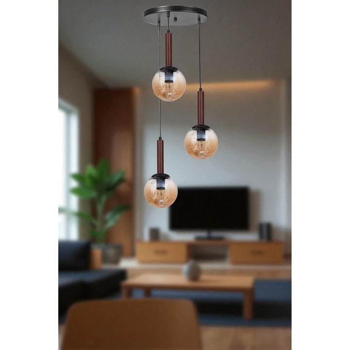 Полилей Opviq, 3 цокъла E27, меден и орехов завършек, размери 80x30см