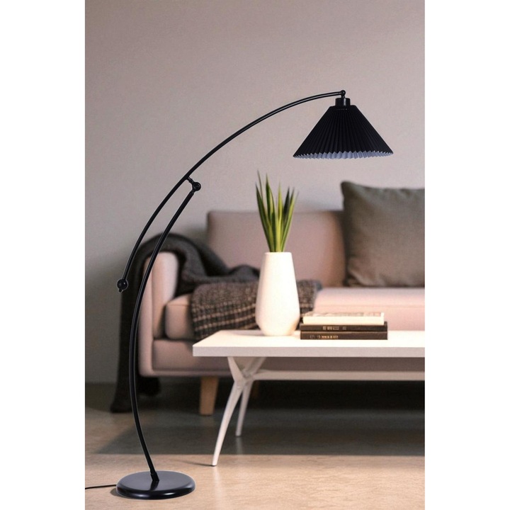 Lampa de podea Opviq, 155cm, neagra, corp metalic, capac PVC