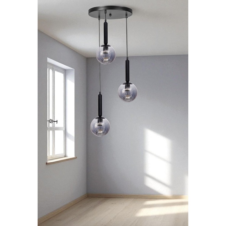 Полилей Opviq, метал и стъкло, сив и черен, регулируема височина, 80см