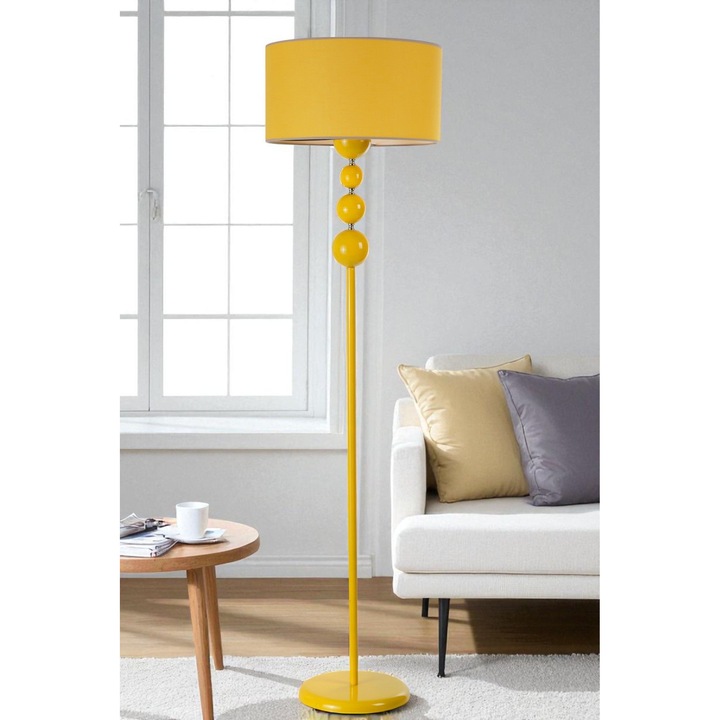 Lampa de podea Opviq, mustar, 160cm, design elegant, corp metalic cu abajur din tesatura