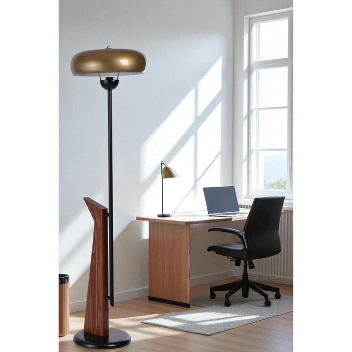 Lampa de podea Opviq, aurie, neagra, nuc, 147cm, set