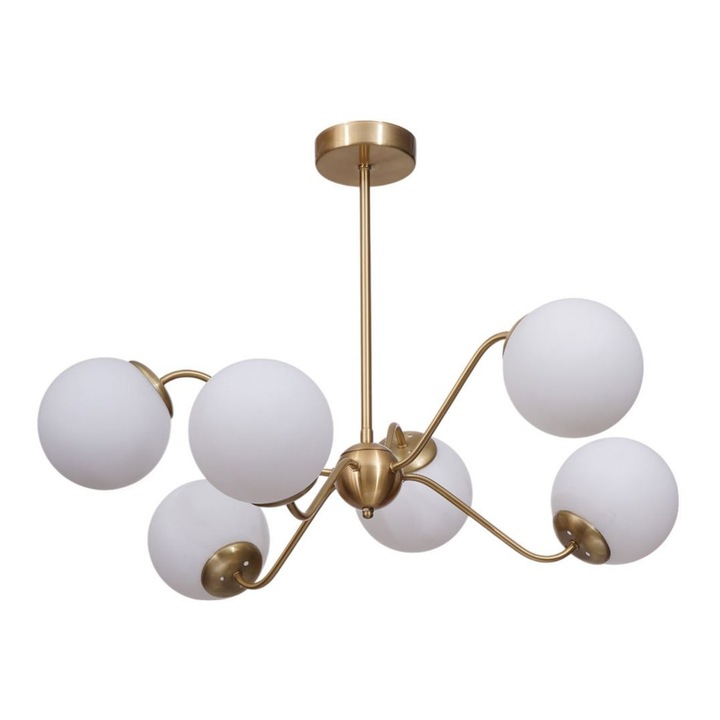 Lustra Opviq, alb si auriu, 6 socluri E27, inaltime ajustabila 40-60 cm